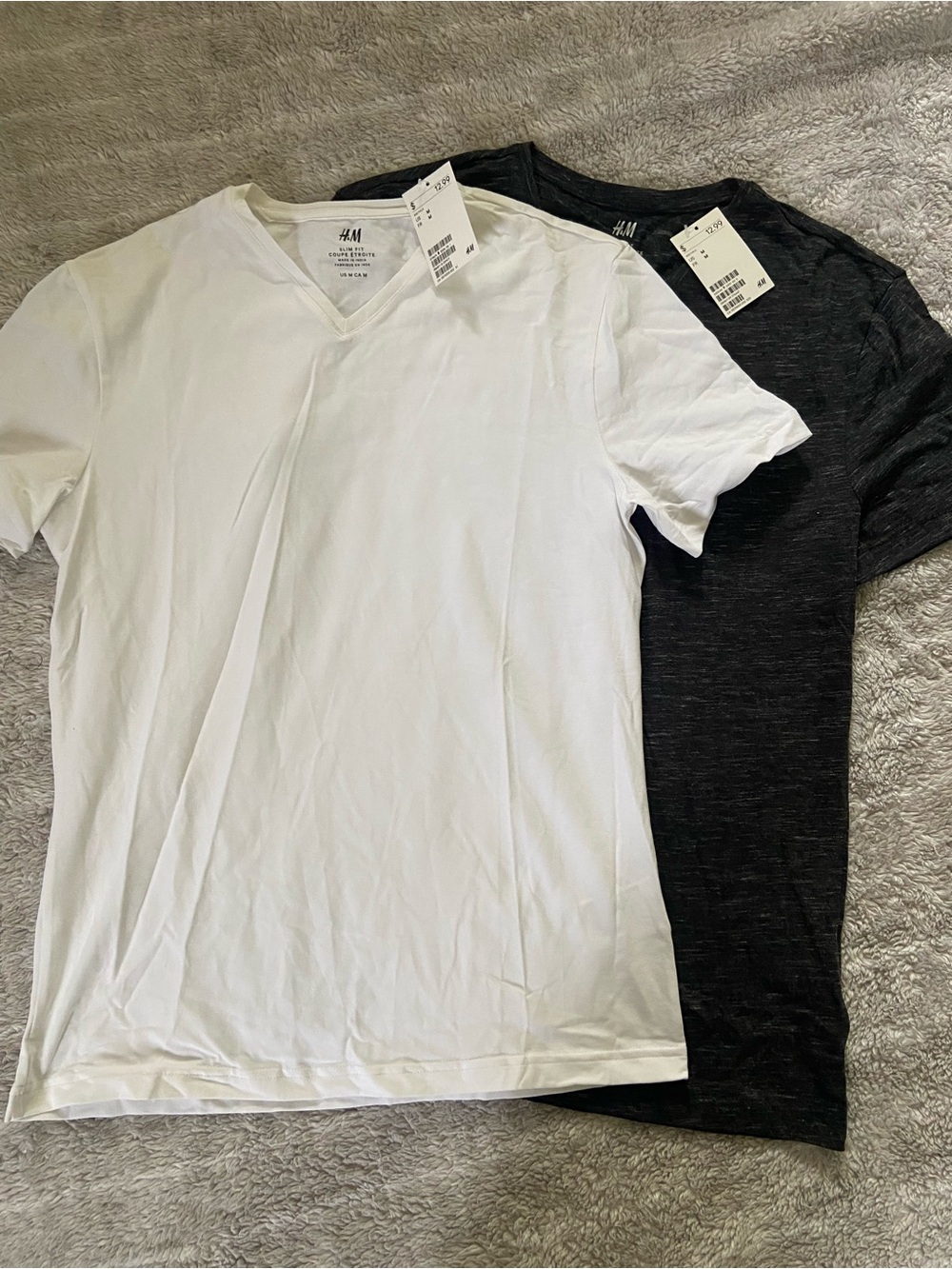 H&M Men’s V-Neck Tee Duo - White & Black Heather
